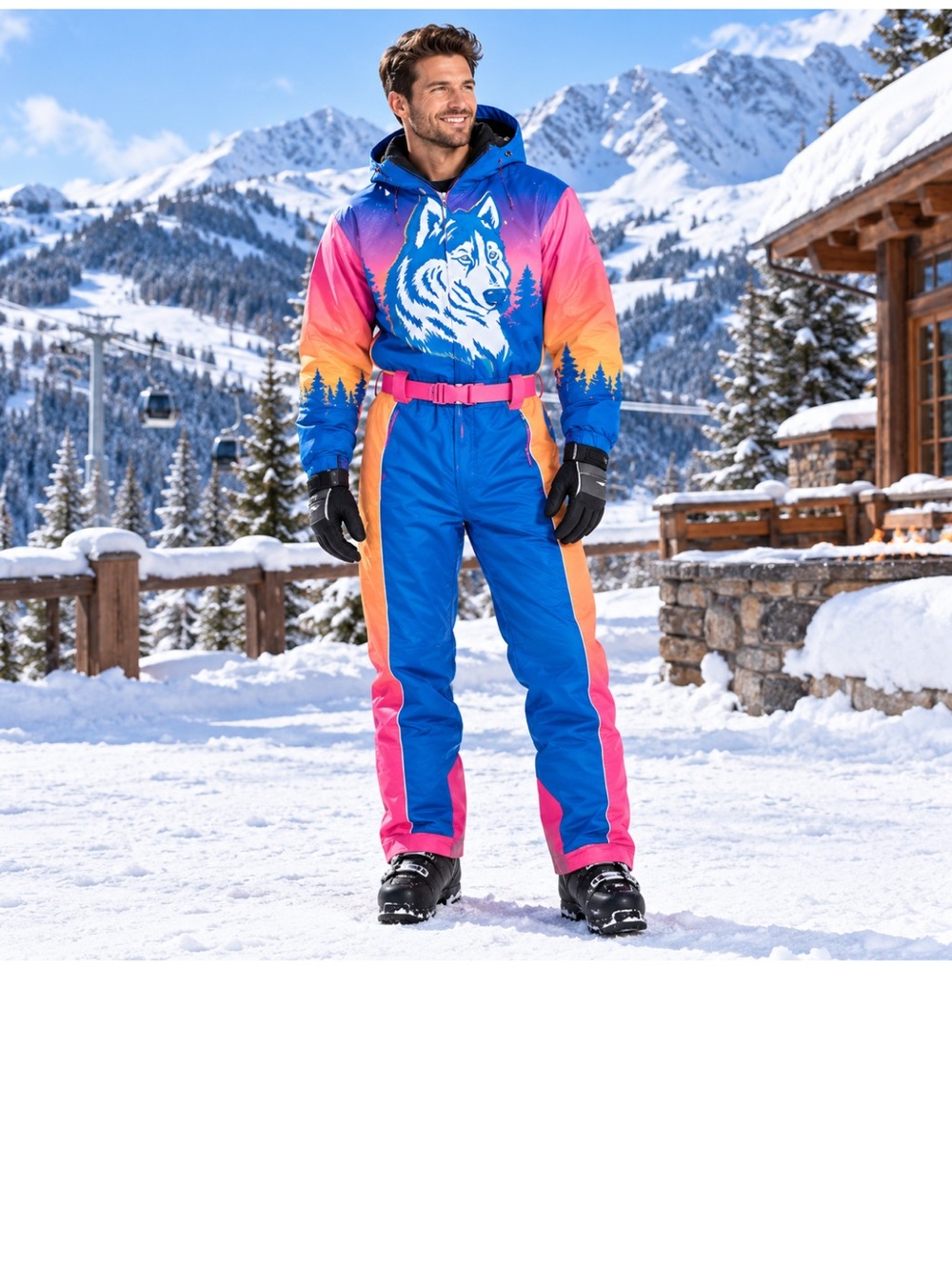 Tipsy Elves Snow Suit Trail Howler- wolf Retro Men’s XXL New